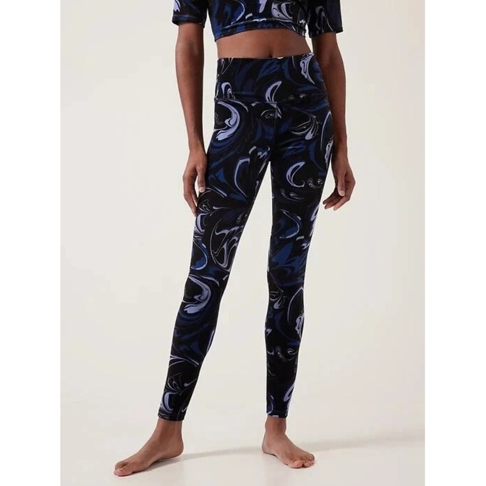 Athleta Leggings Elation Velvet Tight Large Tall Blue Marble Swirl High Rise NEW
